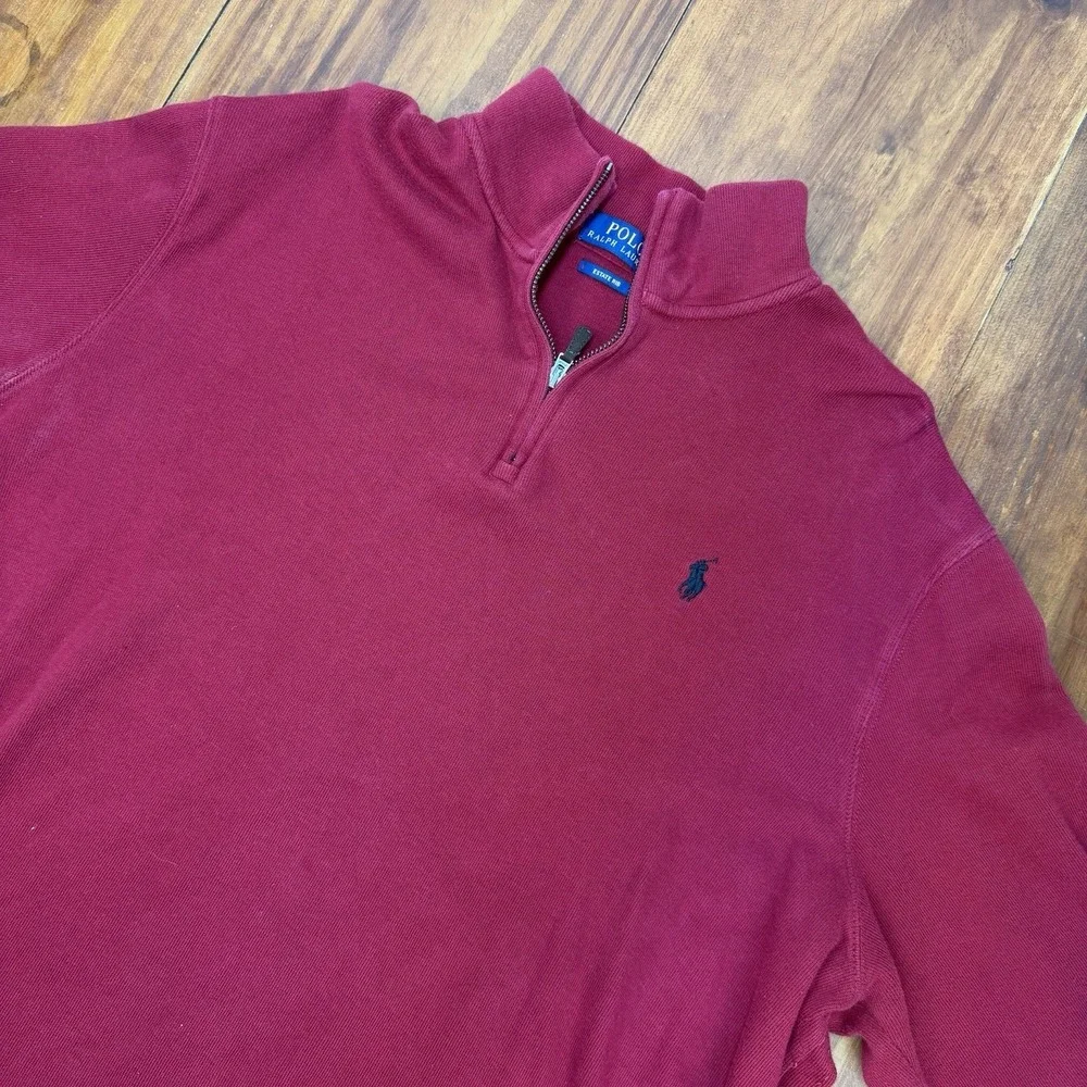 Polo Ralph Lauren Sweater Mens XL Red Knit Cotton 1/4 Zip Long Sleeve Classic*